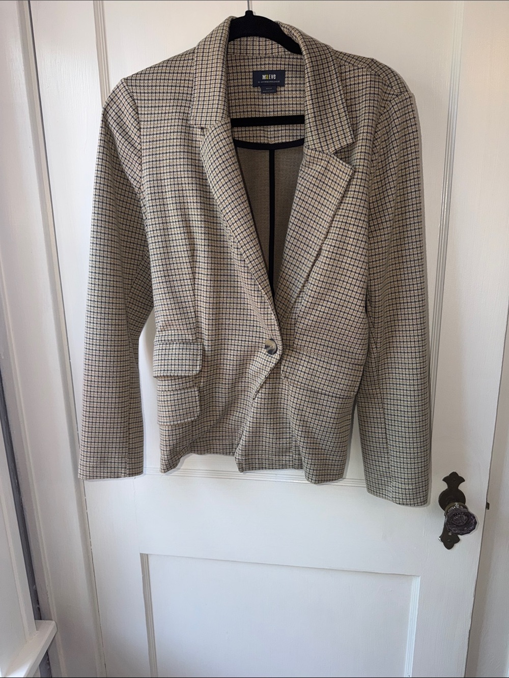 Madewell Beige and Black Mini-Check Single-Button Blazer